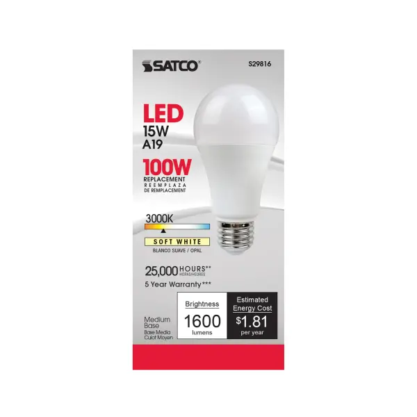 15 Watt - A19 LED - Frosted - 3000K - Medium base - 220 deg. Beam Angle - 120 Volt - Image 3