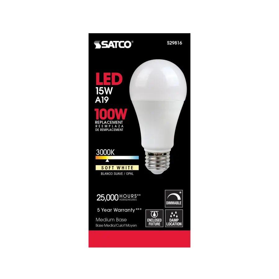 15 Watt - A19 LED - Frosted - 3000K - Medium base - 220 deg. Beam Angle - 120 Volt - Image 4