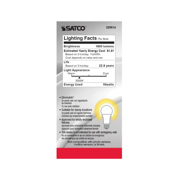 15 Watt - A19 LED - Frosted - 3000K - Medium base - 220 deg. Beam Angle - 120 Volt - Image 7
