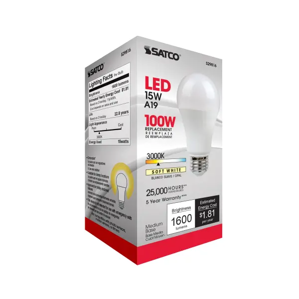 15 Watt - A19 LED - Frosted - 3000K - Medium base - 220 deg. Beam Angle - 120 Volt - Image 8