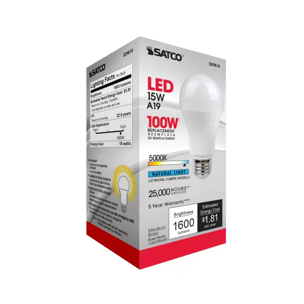 15 Watt - A19 LED - Frosted - 5000K - Medium base - 220 deg. Beam Angle - 120 Volt - Image 4