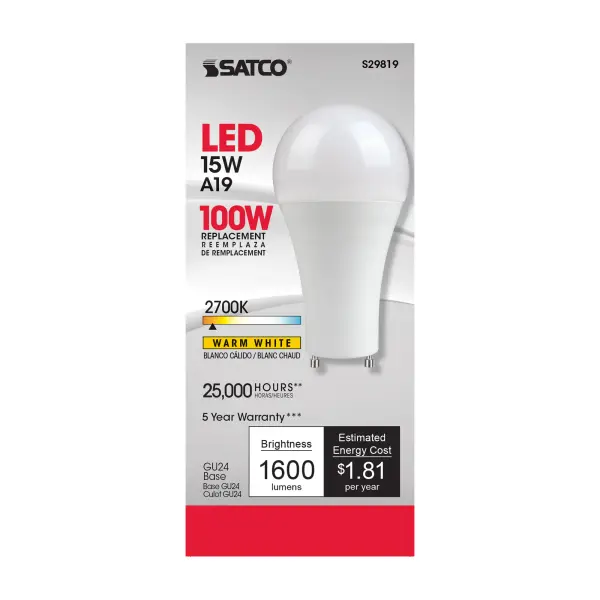 15 Watt - A19 LED - Frosted - 2700K - GU24 base - 220 deg. Beam Angle - 120 Volt - Image 2