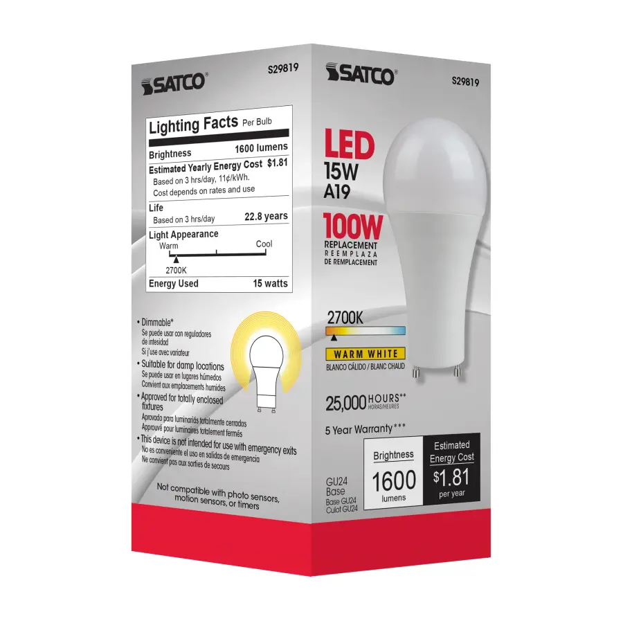 15 Watt - A19 LED - Frosted - 2700K - GU24 base - 220 deg. Beam Angle - 120 Volt - Image 7