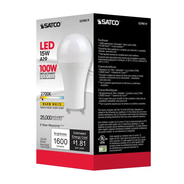 15 Watt - A19 LED - Frosted - 2700K - GU24 base - 220 deg. Beam Angle - 120 Volt - Image 8