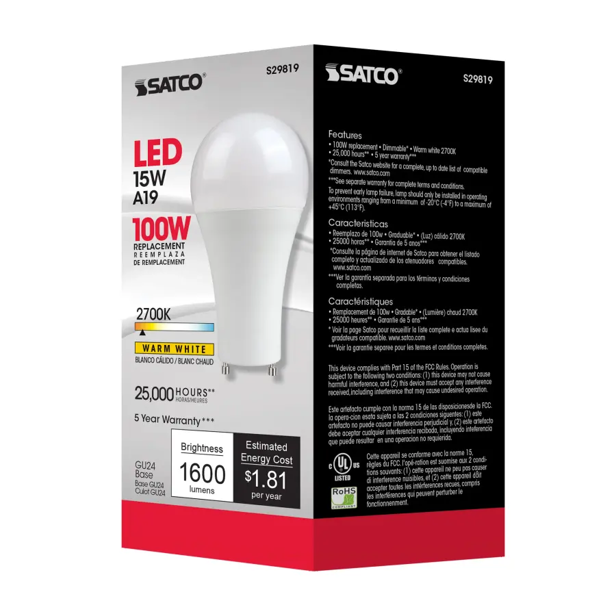 15 Watt - A19 LED - Frosted - 2700K - GU24 base - 220 deg. Beam Angle - 120 Volt - Image 8