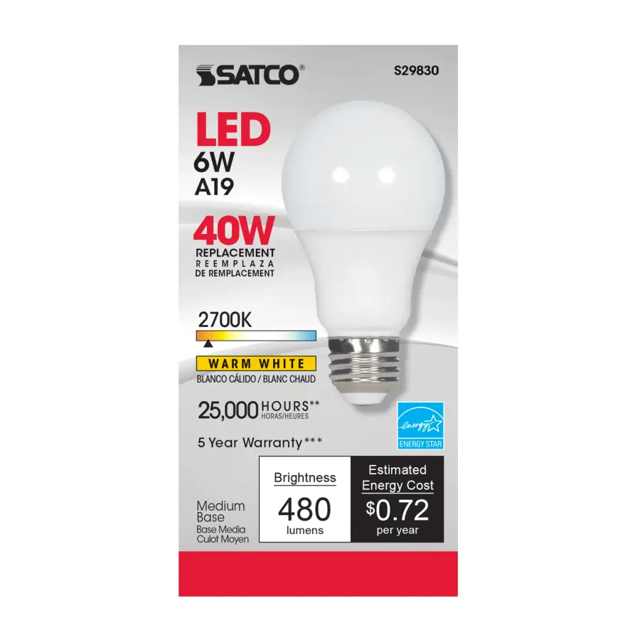 6 Watt - A19 LED - 2700K - Medium base - 220 deg. Beam Angle - 120 Volt - Image 3