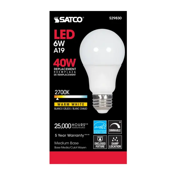 6 Watt - A19 LED - 2700K - Medium base - 220 deg. Beam Angle - 120 Volt - Image 4