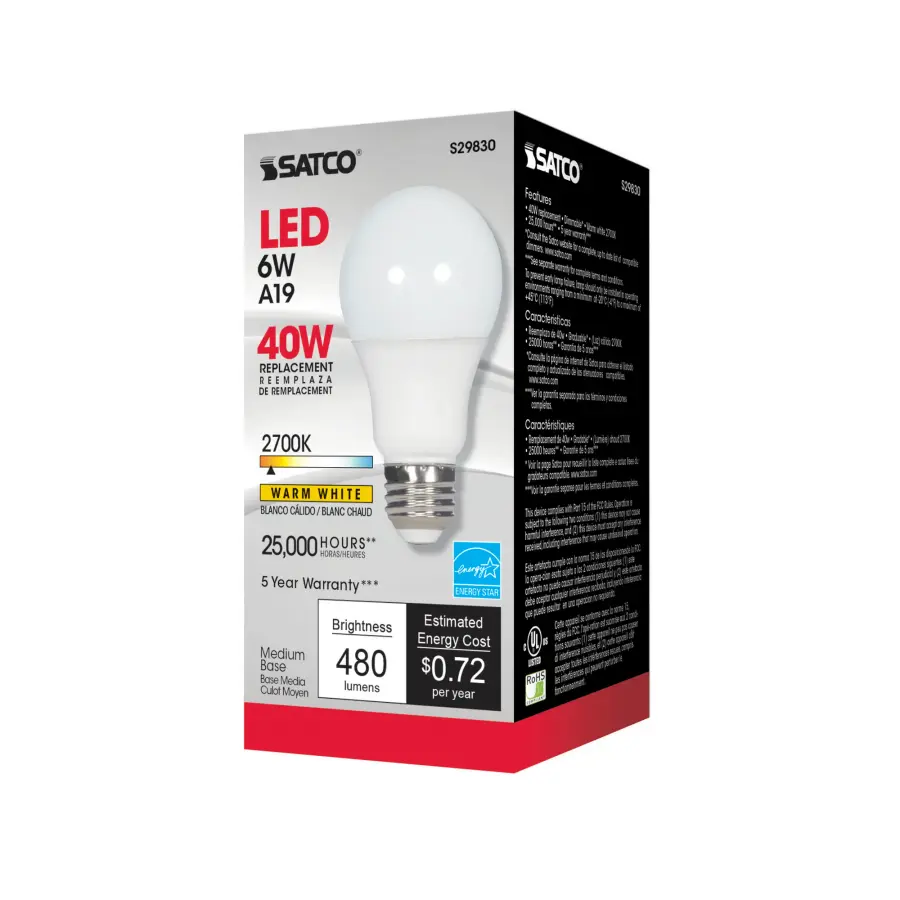 6 Watt - A19 LED - 2700K - Medium base - 220 deg. Beam Angle - 120 Volt - Image 5