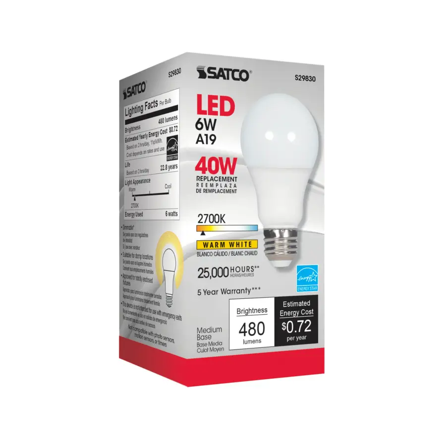 6 Watt - A19 LED - 2700K - Medium base - 220 deg. Beam Angle - 120 Volt - Image 6