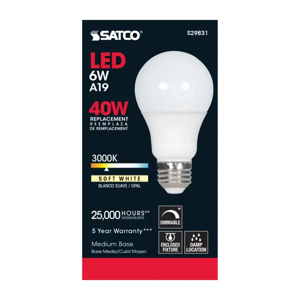 6 Watt - A19 LED - 3000K - Medium base - 220 deg. Beam Angle - 120 Volt - Image 4