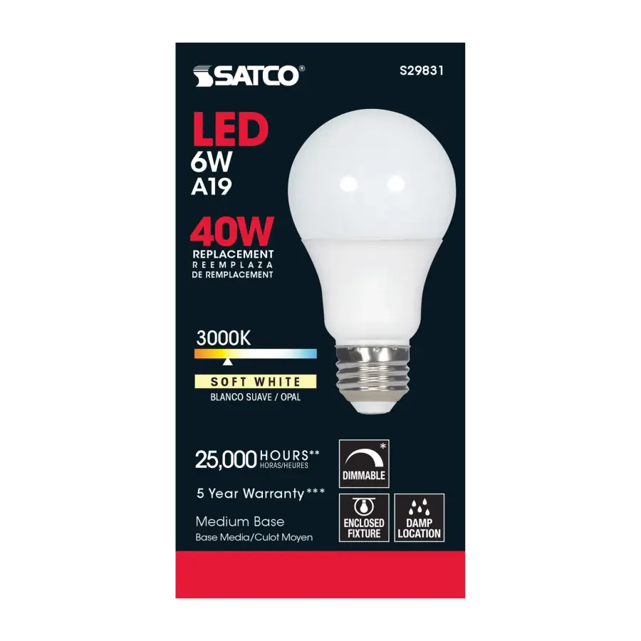 6 Watt - A19 LED - 3000K - Medium base - 220 deg. Beam Angle - 120 Volt - Image 4