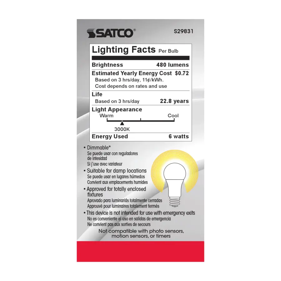6 Watt - A19 LED - 3000K - Medium base - 220 deg. Beam Angle - 120 Volt - Image 6