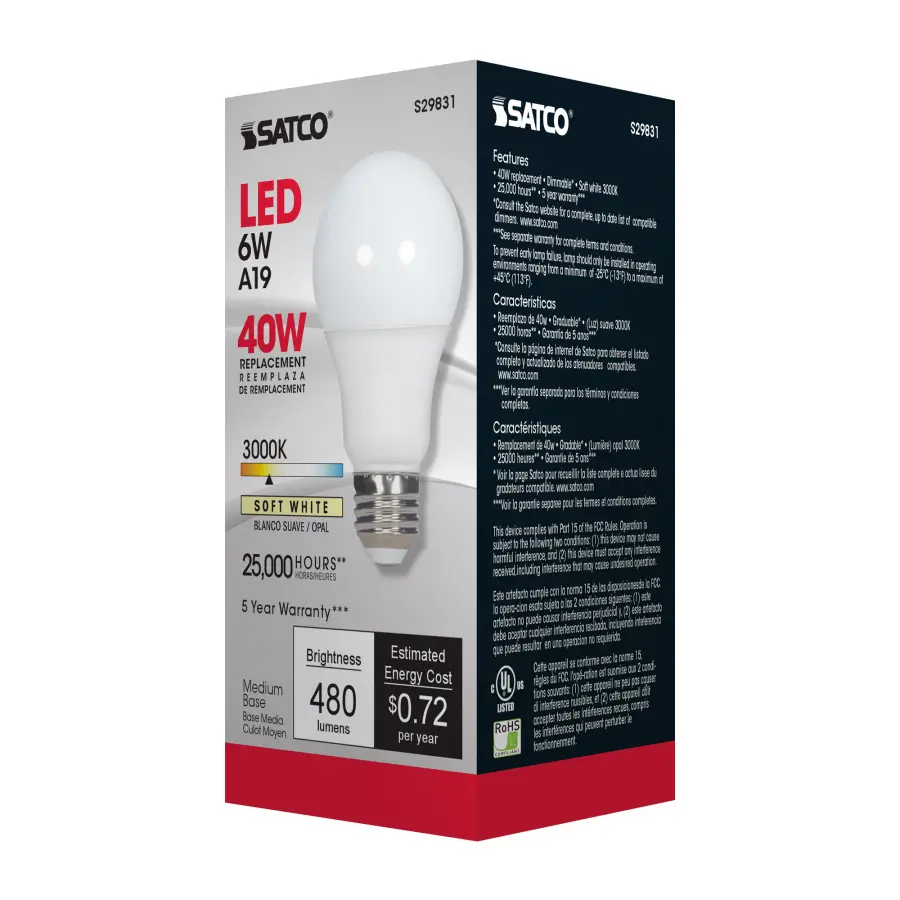 6 Watt - A19 LED - 3000K - Medium base - 220 deg. Beam Angle - 120 Volt - Image 9