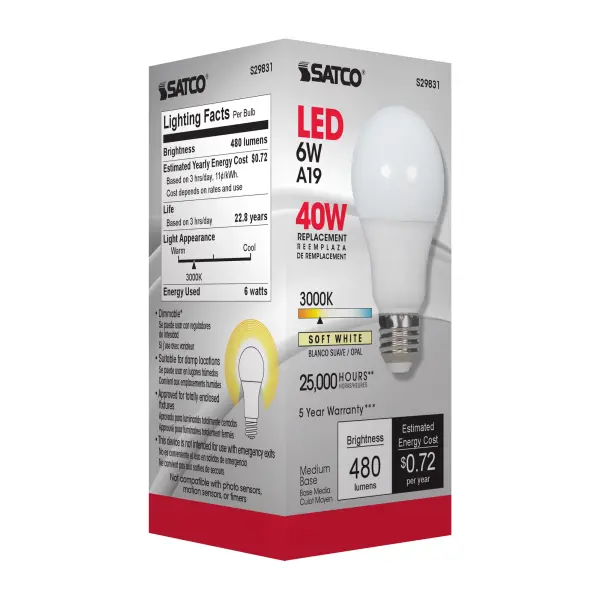6 Watt - A19 LED - 3000K - Medium base - 220 deg. Beam Angle - 120 Volt - Image 10