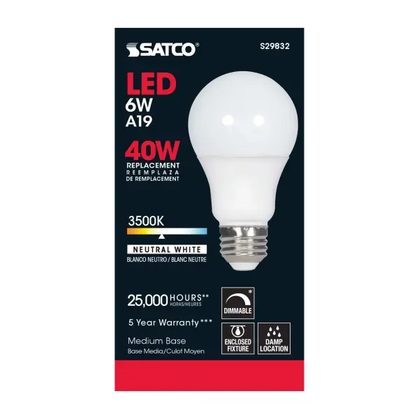 6 Watt - A19 LED - 3500K - Medium base - 220 deg. Beam Angle - 120 Volt - Image 4