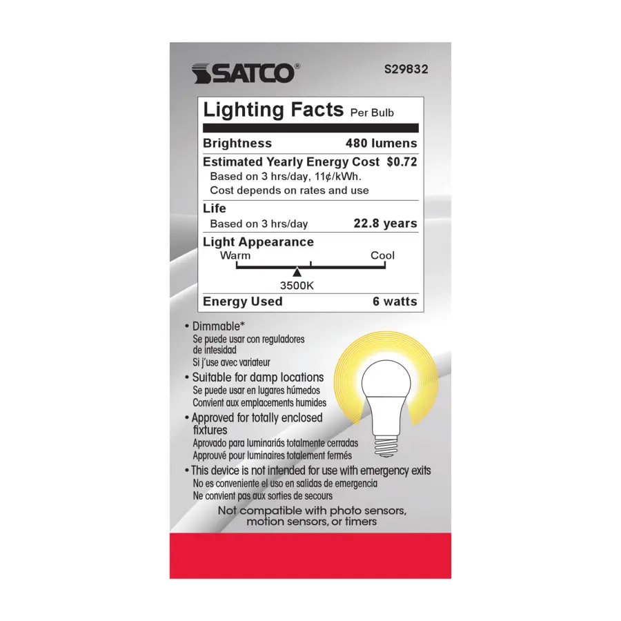 6 Watt - A19 LED - 3500K - Medium base - 220 deg. Beam Angle - 120 Volt - Image 6