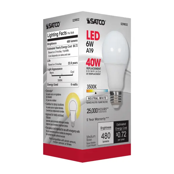 6 Watt - A19 LED - 3500K - Medium base - 220 deg. Beam Angle - 120 Volt - Image 10