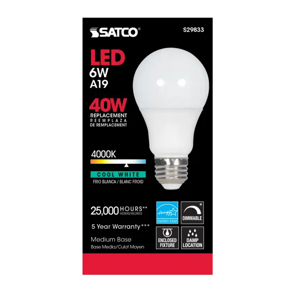 6 Watt - A19 LED - 4000K - Medium base - 220 deg. Beam Angle - 120 Volt - Image 4