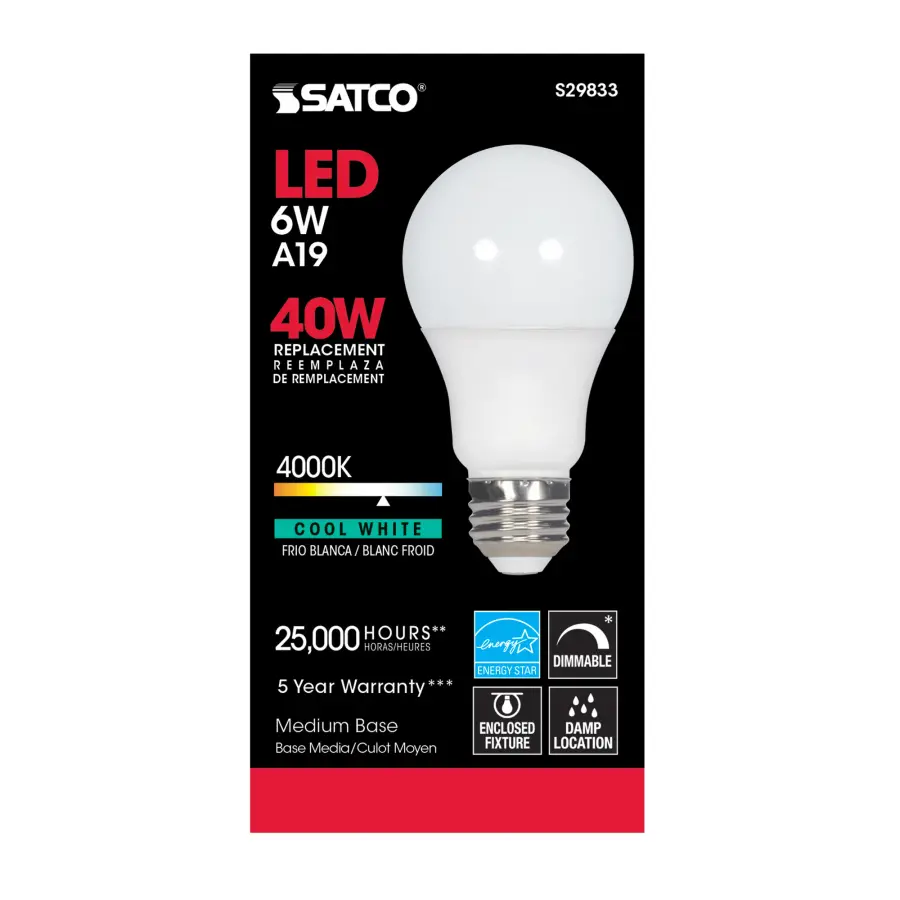 6 Watt - A19 LED - 4000K - Medium base - 220 deg. Beam Angle - 120 Volt - Image 4