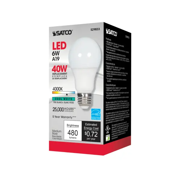 6 Watt - A19 LED - 4000K - Medium base - 220 deg. Beam Angle - 120 Volt - Image 5