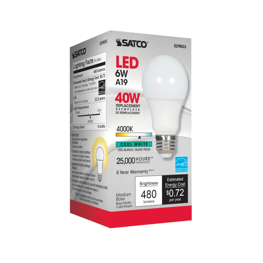 6 Watt - A19 LED - 4000K - Medium base - 220 deg. Beam Angle - 120 Volt - Image 6