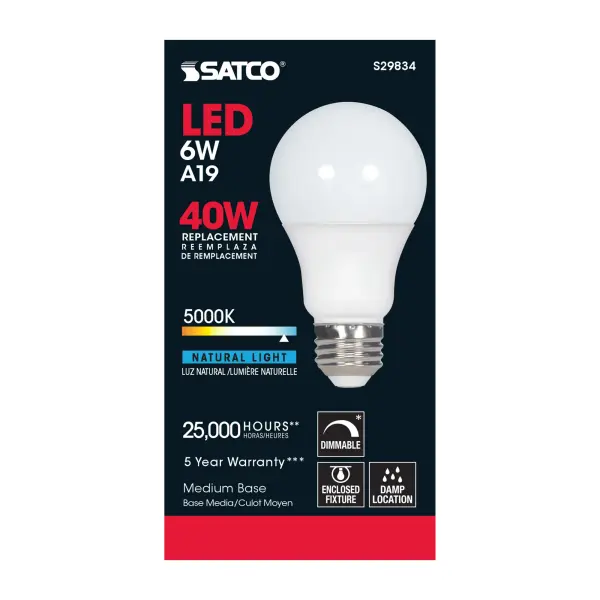 6 Watt - A19 LED - 5000K - Medium base - 220 deg. Beam Angle - 120 Volt - Image 4