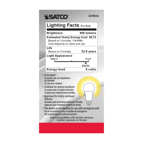 6 Watt - A19 LED - 5000K - Medium base - 220 deg. Beam Angle - 120 Volt - Image 6