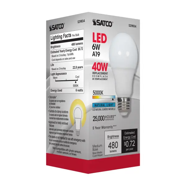 6 Watt - A19 LED - 5000K - Medium base - 220 deg. Beam Angle - 120 Volt - Image 10
