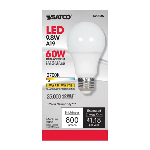 9.8 Watt - A19 LED - 2700K - Medium base - 220 deg. Beam Angle - 120 Volt - Image 3