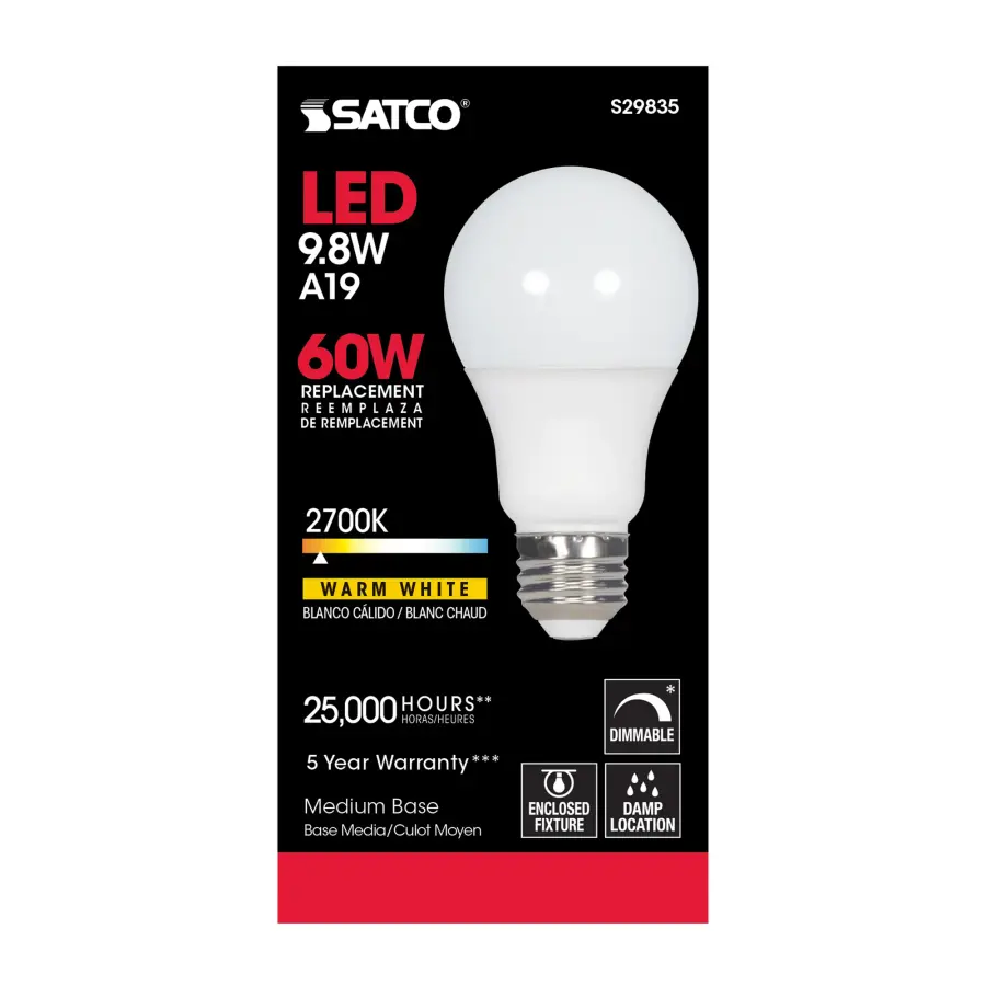 9.8 Watt - A19 LED - 2700K - Medium base - 220 deg. Beam Angle - 120 Volt - Image 4