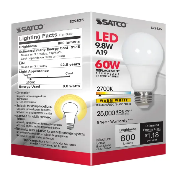 9.8 Watt - A19 LED - 2700K - Medium base - 220 deg. Beam Angle - 120 Volt - Image 5
