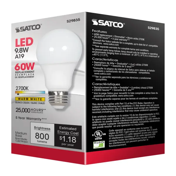 9.8 Watt - A19 LED - 2700K - Medium base - 220 deg. Beam Angle - 120 Volt - Image 6