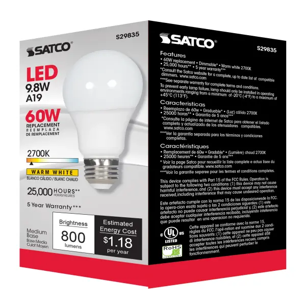 9.8 Watt - A19 LED - 2700K - Medium base - 220 deg. Beam Angle - 120 Volt - Image 10