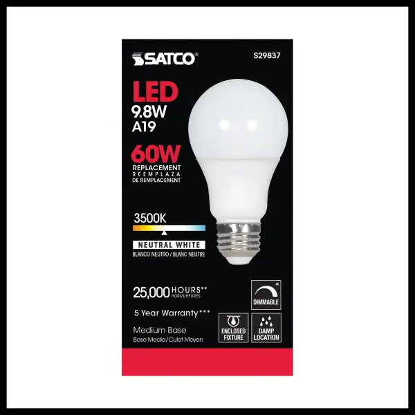 9.8 Watt - A19 LED - 3500K - Medium base - 220 deg. Beam Angle - 120 Volt - Image 4