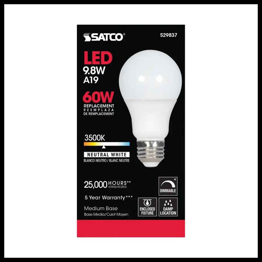 9.8 Watt - A19 LED - 3500K - Medium base - 220 deg. Beam Angle - 120 Volt - Image 4