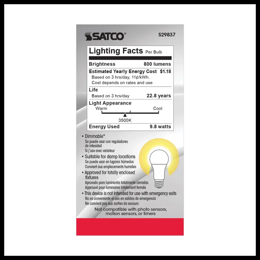 9.8 Watt - A19 LED - 3500K - Medium base - 220 deg. Beam Angle - 120 Volt - Image 9