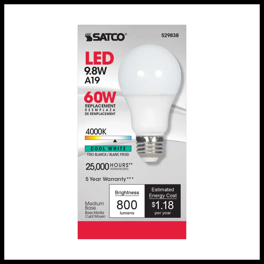 9.8 Watt - A19 LED - 4000K - Medium base - 220 deg. Beam Angle - 120 Volt - Image 3