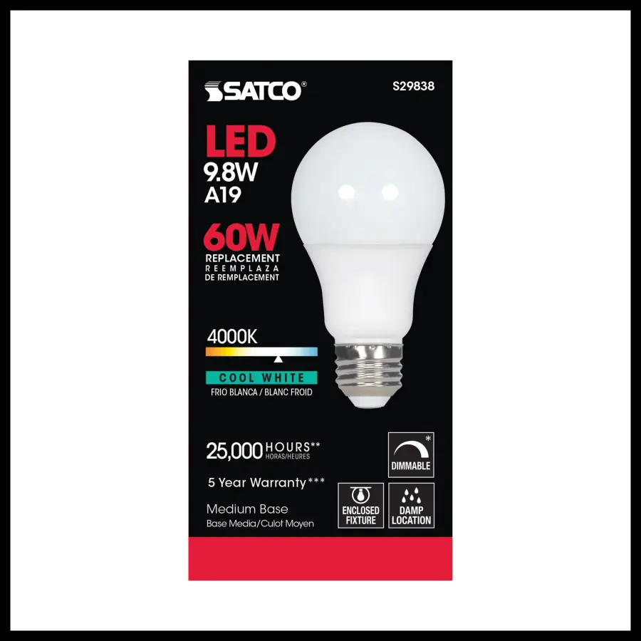 9.8 Watt - A19 LED - 4000K - Medium base - 220 deg. Beam Angle - 120 Volt - Image 4