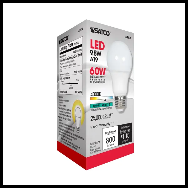 9.8 Watt - A19 LED - 4000K - Medium base - 220 deg. Beam Angle - 120 Volt - Image 5