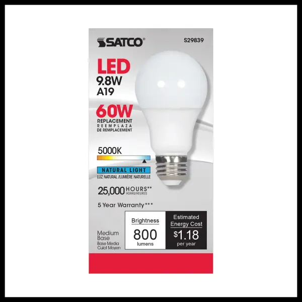 9.8 Watt - A19 LED - 5000K - Medium base - 220 deg. Beam Angle - 120 Volt - Image 3