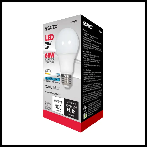 9.8 Watt - A19 LED - 5000K - Medium base - 220 deg. Beam Angle - 120 Volt - Image 6