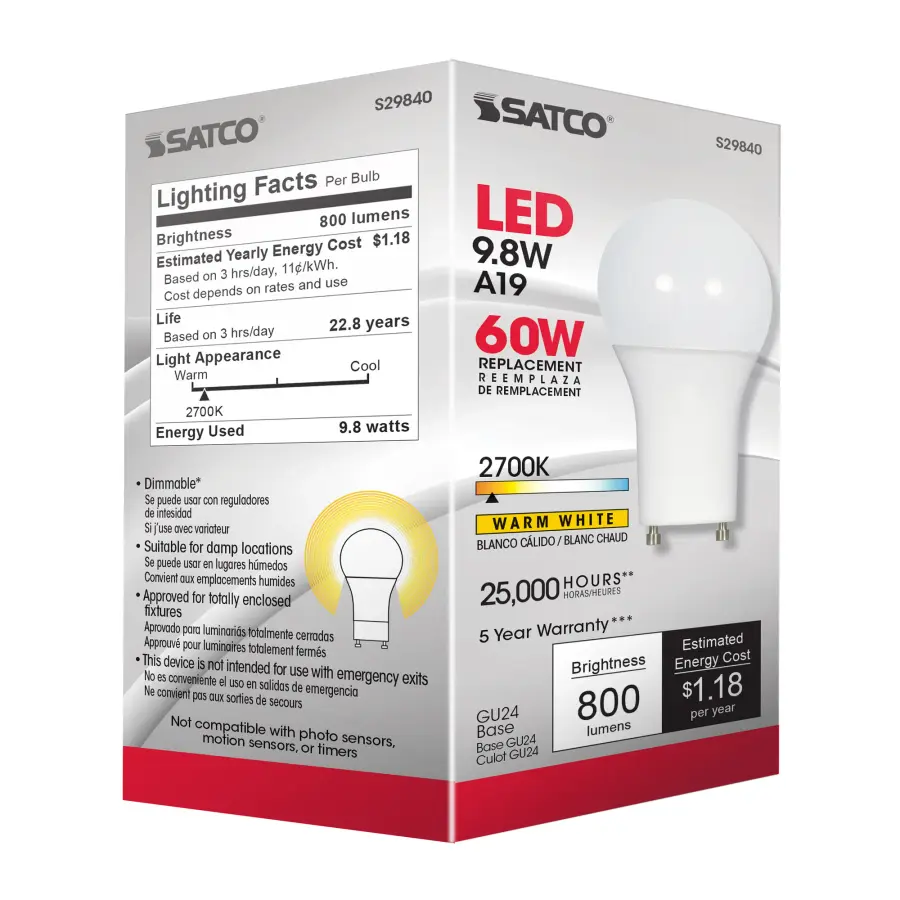 9.8 Watt - A19 LED - 2700K - GU24 base - 220 deg. Beam Angle - 120 Volt - Image 4