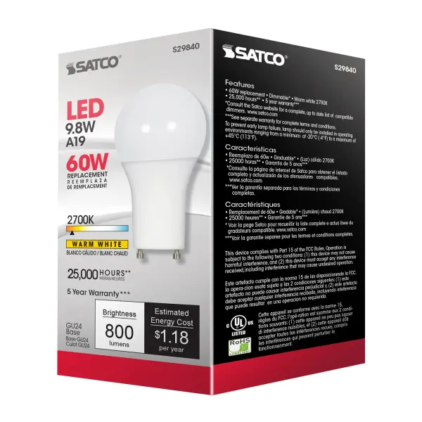 9.8 Watt - A19 LED - 2700K - GU24 base - 220 deg. Beam Angle - 120 Volt - Image 5