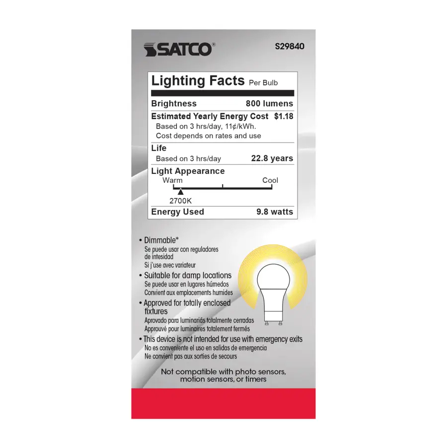 9.8 Watt - A19 LED - 2700K - GU24 base - 220 deg. Beam Angle - 120 Volt - Image 8