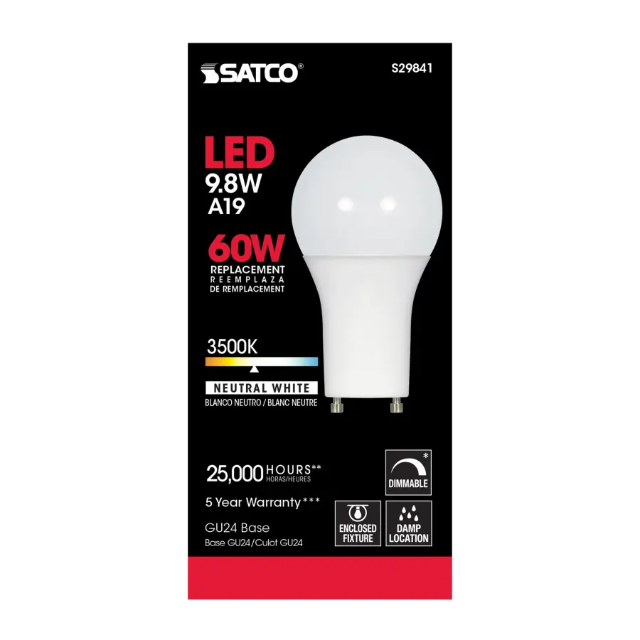 9.8 Watt - A19 LED - 3500K - GU24 base - 220 deg. Beam Angle - 120 Volt - Image 3