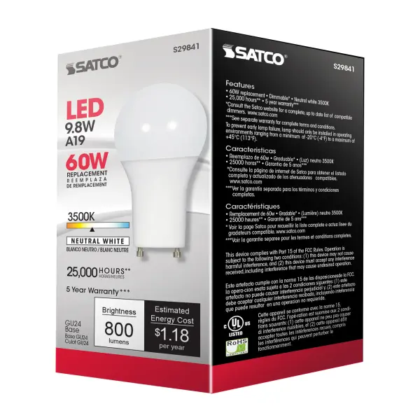 9.8 Watt - A19 LED - 3500K - GU24 base - 220 deg. Beam Angle - 120 Volt - Image 4