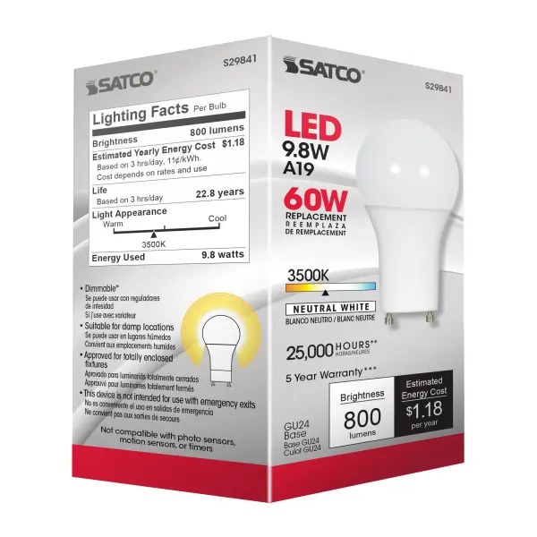 9.8 Watt - A19 LED - 3500K - GU24 base - 220 deg. Beam Angle - 120 Volt - Image 8