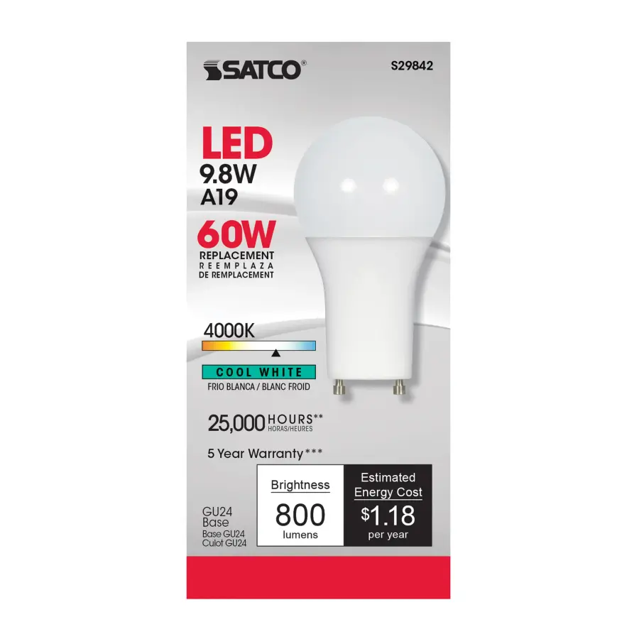 9.8 Watt - A19 LED - 4000K - GU24 base - 220 deg. Beam Angle - 120 Volt - Image 2