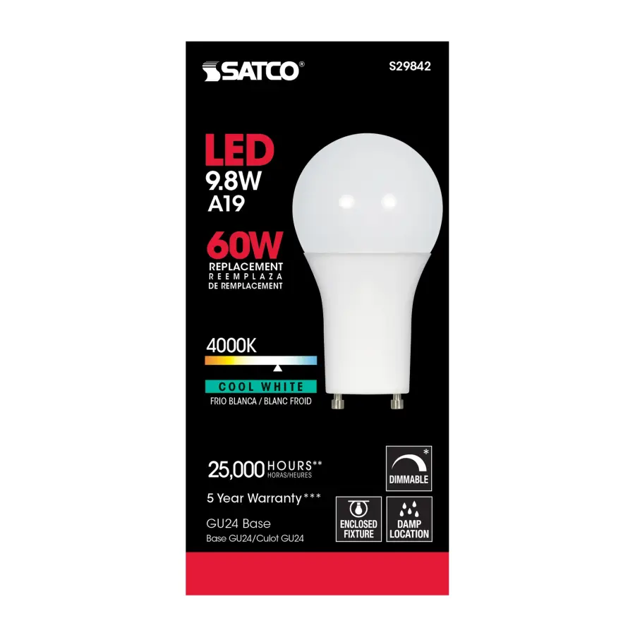 9.8 Watt - A19 LED - 4000K - GU24 base - 220 deg. Beam Angle - 120 Volt - Image 4