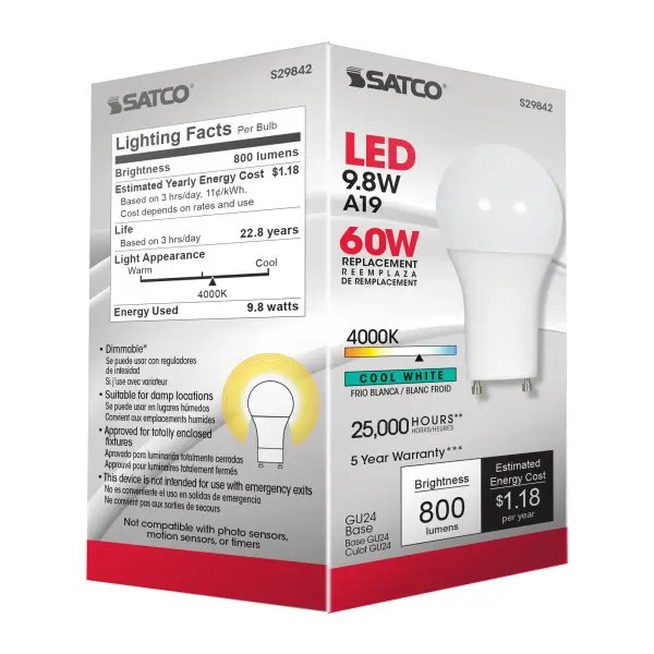 9.8 Watt - A19 LED - 4000K - GU24 base - 220 deg. Beam Angle - 120 Volt - Image 8